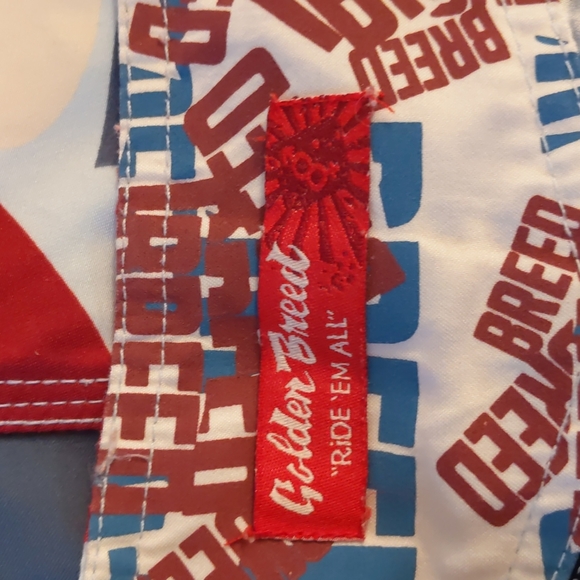 Golden Breed Men Board Shorts Size 92 Blue Red Hawaiian Print Pocket Hook & Loop - Picture 8 of 11